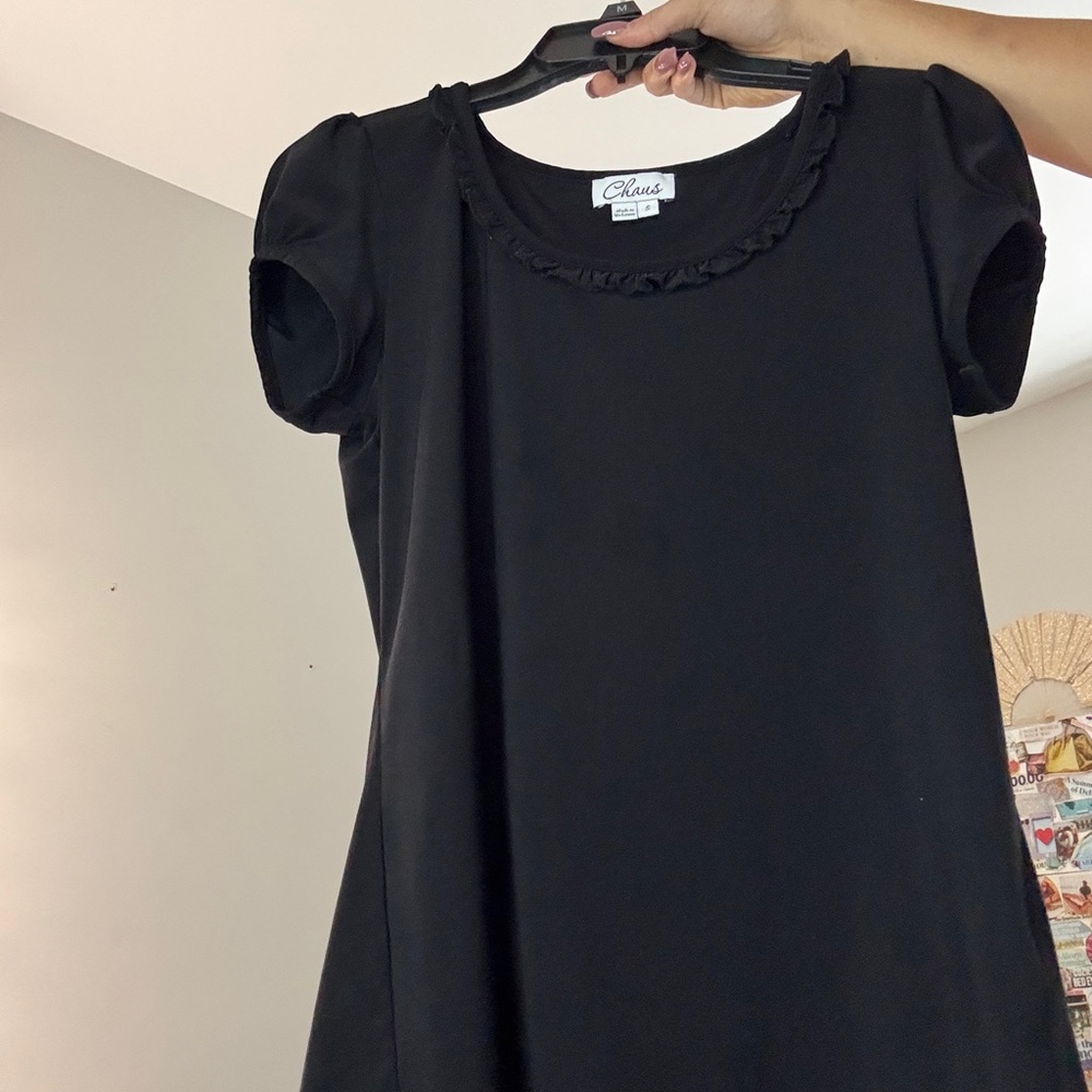 Chaus Black Ruffle Trim Blouse